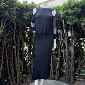 Izzue Collection Cold Shoulder Sheer Sleeve Top Black Avant-Garde Grunge 34 / S